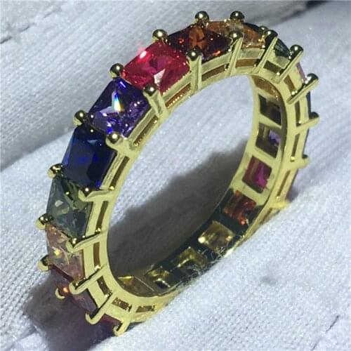 Handmade Hollow Eternity ring Silver color Princess cut AAAAA Cz Stone Party wedding band ring for women Finger jewelry