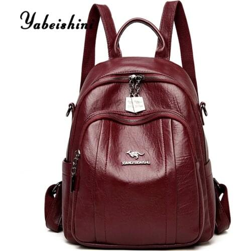 High capacity women travel backpack sac a dos school bags for teenage girls High quality ladies leather backpack Female rucksack
