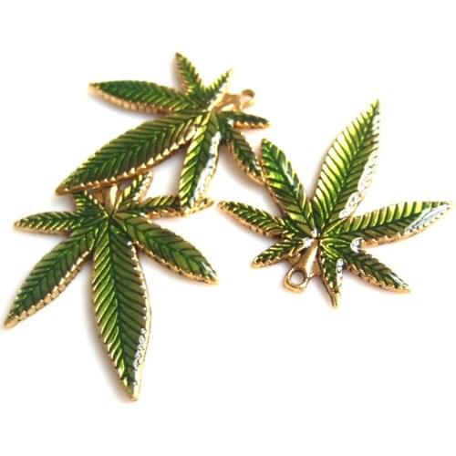 4Pcs Green Pot Leaf Weed Round Leaf Green Drop Oil Charms Pendant Accessories DIY Handmade Necklace Jewelry Making Supplies
