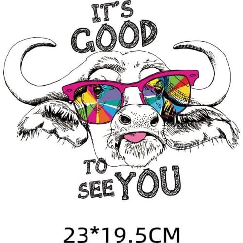Cartoon Cute Animal Cool cow Iron On Patches For DIY Heat Transfer Clothes T-Shirt Thermal Stickers Decoration Printing