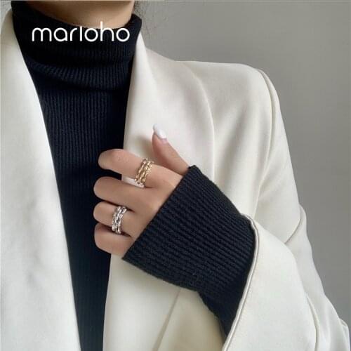 Marioho Rhinestone Three-layer Ring Bamboo Round Ring Bohemia Creative Design Ring Vintage For Women Wedding Party Jewelry Gift