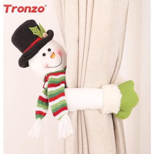 Tronzo Curtain Buckle Lovely Santa Clause Snowman Christmas Decoration for Home New Year Party Decor Cloth Toy Window Decoration