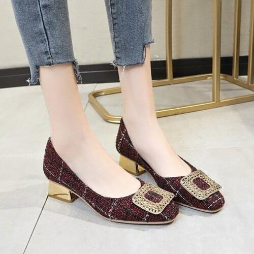 Women New Fashion Square Heels Shoes 2020 Classic OL Pumps Casual Elegant Sexy Shoes Autumn Luxury Designer Brand Lady Pumps