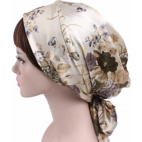 2020 Fashion print Bow Inner Hjiabs soft satin flowers muslim turban for women headdress head scarf ready to wear hijab bonnet