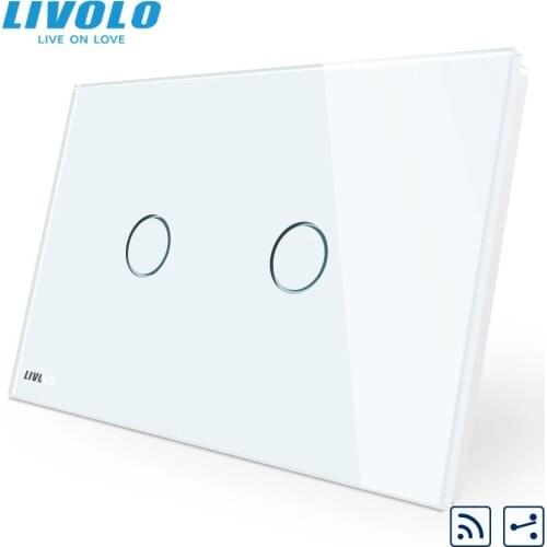 Livolo US/AU standard 2 Gang 2 Way Wireless Remote Wall Light Switch,White Crystal Glass Panel,VL-C902SR-11,No remote controller