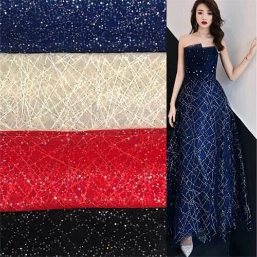 High Quality African Lace Fabric Sequins Cross Tulle Mesh Polyester Yarn Nigerian Fabric Party Dress Clothing Craft 1Yard