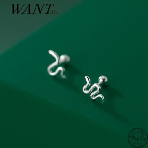 WANTME Real 925 Sterling Silver Minimalist Geometric Snake Mini Small Earrings for Women Party Bohemian Animal Jewelry Gift