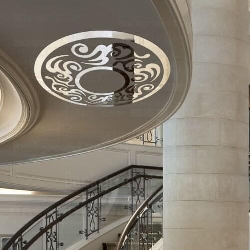 Mirror Stickers Decorative Asian China Chinese Oriental Exotic Retro Dragon Totem Ceiling Chandelier Light Lamp Ring Round R213