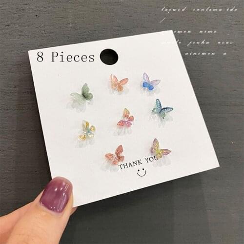 MESTILO 8 Pieces Geometric Multicolor Small Resin Butterfly Animal Stud Earrings For Women Korean Cute New Classic Fashion Gift
