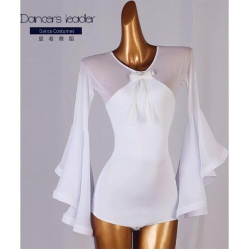 Customized Latin Dance Tops Women Sexy Trumpet Sleeve Dance Practice Clothes Adult Elegant Stage Competition Costumes