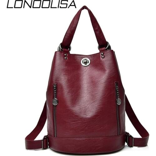 LONOOLISA 3-in-1 Women Backpack Leather Shoulder Bag Female Rucksack High Capacity Women School Bags For Teenage Girls Mochila