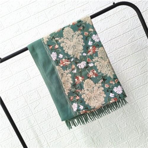 2020 Women Big Size Thicken Winter Scarf National Embroidery Cashmere Scarves Luxury Brand Ladies Tassel Blanket Shawl Pashmina