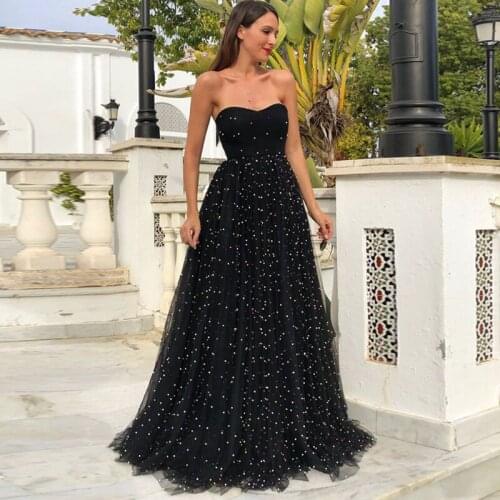 2019 Fashion Hot Selling Sparkly Elegant Pageant Long Dress Black Sequin Strapless Women Celebrity Wedding Prom Party Vestidos