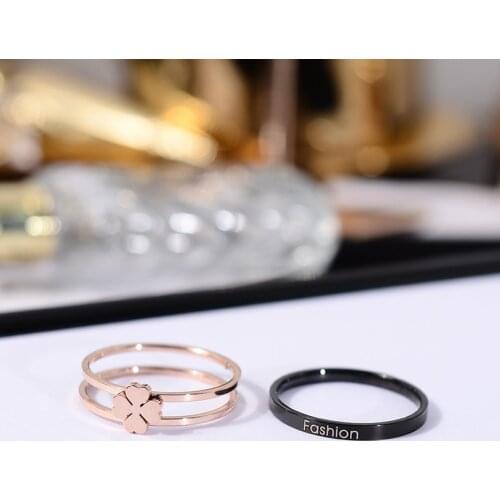 YUN RUO Simple & Chic two-in-one Flower Ring Rose Gold Birthday Gift Woman Fashion Titanium Steel Jewelry Not Fade Drop Ship