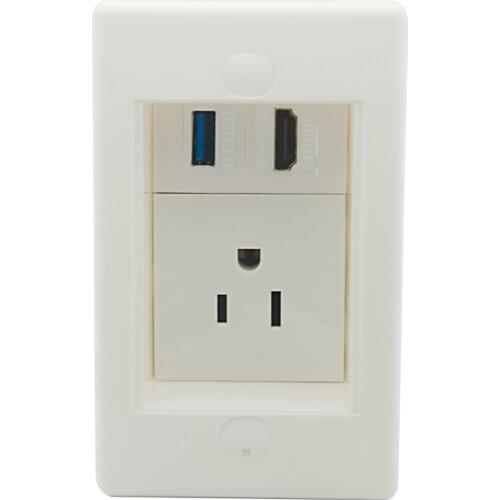 1 Gang Solid Style 1 Port HDMI 1 Port USB 3.0 1 Port US Style Electrical Power Female To Female Wall Plate With 25MM Deep Step