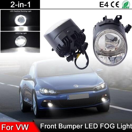 1 Pair For VW Golf 5 Jetta Scirocco Sagitar Skoda Citigo Seat MII Front Bumper White LED Fog Light Halo DRL Daytime Light