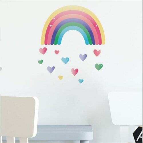 1 PCS Hand-painted color love rainbow wall strikers for childrens room home decoration self-adhesive removable wallpaper30*40CM