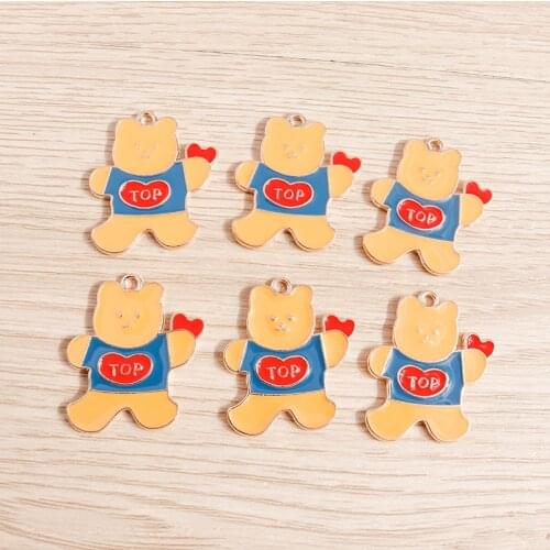 10pcs 26*29mm Cartoon Enamel Love Heart Bear Charms for Jewelry Making DIY Necklaces Earrings Pendants Crafts Accessories