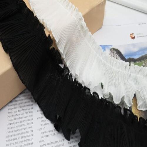 2M/lot 7CM wide black white pearl chiffon pleated lace clothing curtain dress skirt decoration accessories SC370