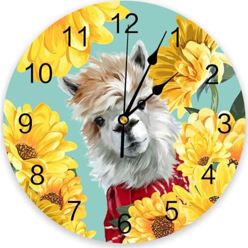 Farm Daisy Alpaca Cartoon 3D Wall Clock Modern Design Living Room Decoration Kitchen Clock Art Wall Watch Home Decor