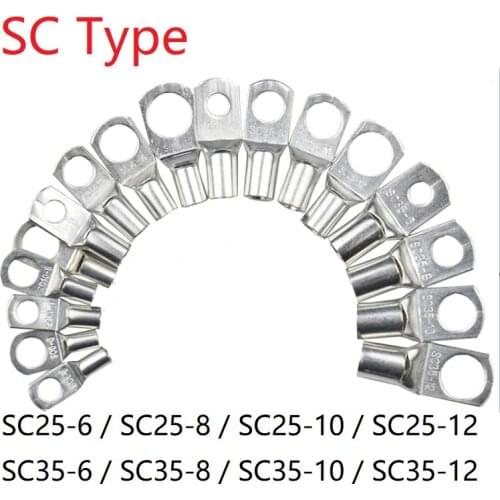 5pc SC Type Wire Nose Terminal SC25 SC35 Bare Copper Battery Block Lugs Hole ID 6mm 8mm 10mm 12mm Crimp DTGA Cable End Connector