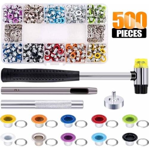 500 Sets Grommet Kit,Grommet Setting Tool Metal Eyelets Set with Install Tool Kit in Storage Box ,Leather Crafts DIY Projects
