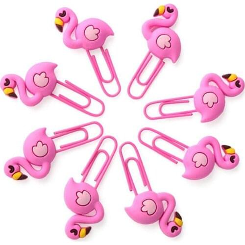 80 Pcs Kawaii Cute Pink Flamingo Clip PVC rubber creative bookmark paper clips pvc