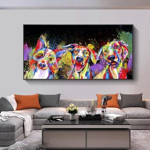 Abstract Colorful Animals Posters and Prints Canvas Wall Art Painting Cute Dogs Pictures for Living Room Cuadros Home Decor