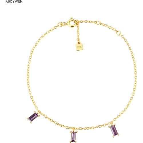 ANDYWEN 2020 New 925 Sterling Silver European Trend Purple Zircon Bracelet 2020 Rock Punk Wedding Party Jewelry Fashion