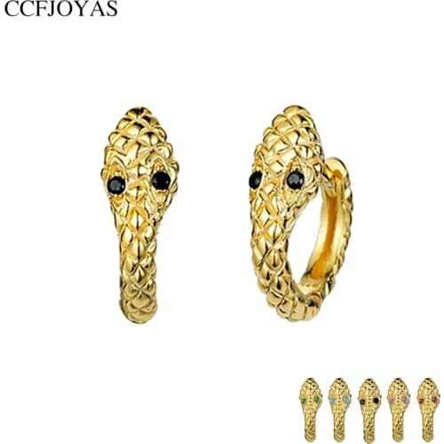 CCFJOYAS 925 Sterling Silver Hoop Earrings for Women Simple Gold Black/Purple/rosered/Green CZ Snake Small Hoops Fashion Jewelry