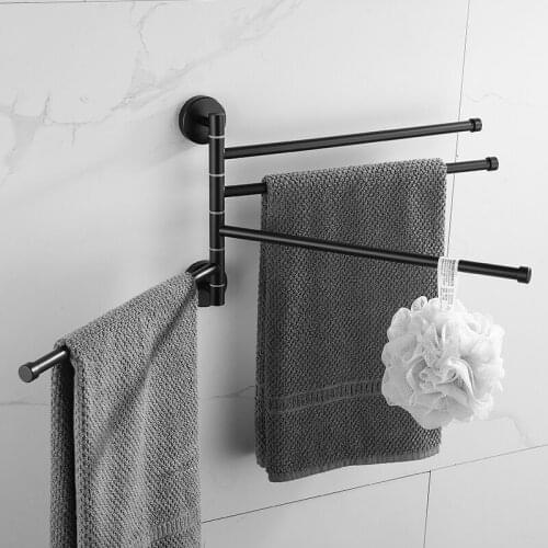 Black Stainless Steel Rotating Towel Rack Bathroom Washing Rack Household Bathroom Activity Towel Bar Folding Three Rod