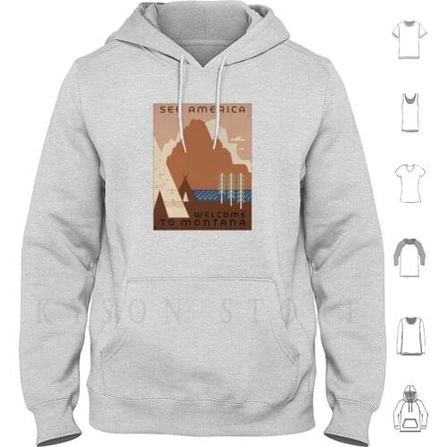 Welcome To Montana Hoodie Long Sleeve Library Congress Public Domain Mid Twentieth 20th Century Kitsch Americana Wpa
