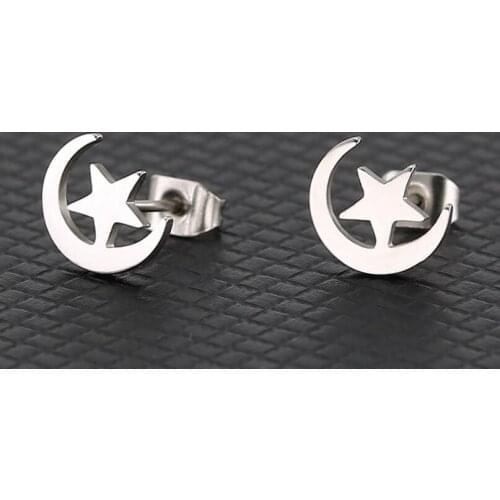 Hfarich Cute Smooth Moon Star Stainless Steel Earrings Romantic Planet Earings For Women Girls Valentines Day Gift 2021