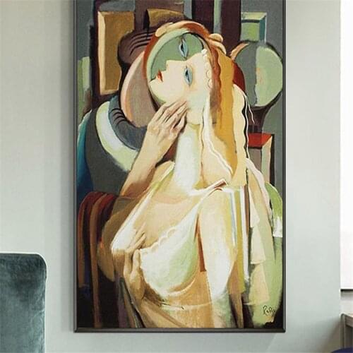 Famous Hand painted bright colorful woman wall art Picasso girl oil painting living room famous modern character canvas mural