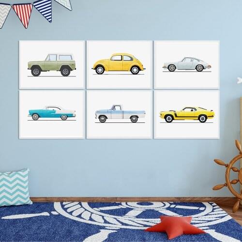 Classic Retro Car Posters Porsche 911 Ford Mustang Chevrolet Bel Air Canvas Painting Modern Children Wall Pictures Home Decor