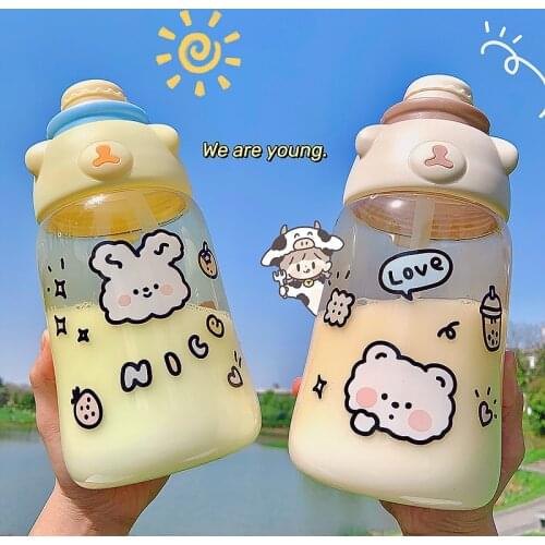 Summer New Cartoon Hug Bear Large Capacity Plastic Cup Net Celebrity Student Cute Girl Heart Water Cup Children Straw Cup