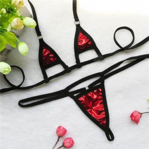 Micro bikini Sexy swimwear women swimsuit women biquini mini bikinis Bright patent leather Solid color Hollow out Triangle Thong