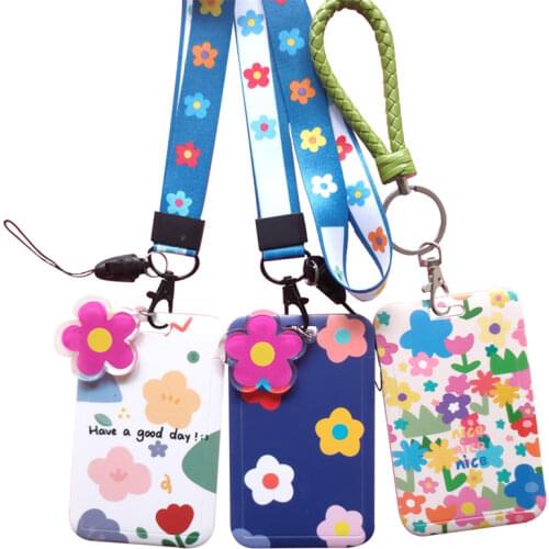 Fashion Flowers Employees Staff Work Card Holder ID Name Tag Students Girls Bus Pass Access Card Sleeve Cover Case Badge Holder