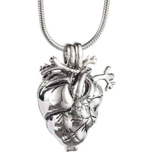 Fashion Anatomical Heart Necklace Cremation Organ Pendant Urn for Memorial Jewelry