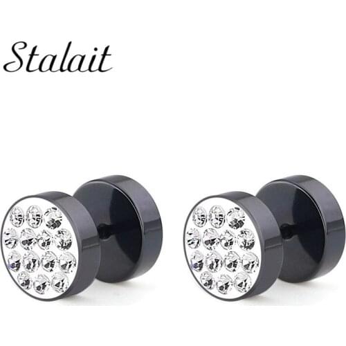 Fashion Soft Ceramic Zircon Gold Black Color Stainless Steel Earring For Women Men Punk Gothic Barbell Earring Man Jewelry