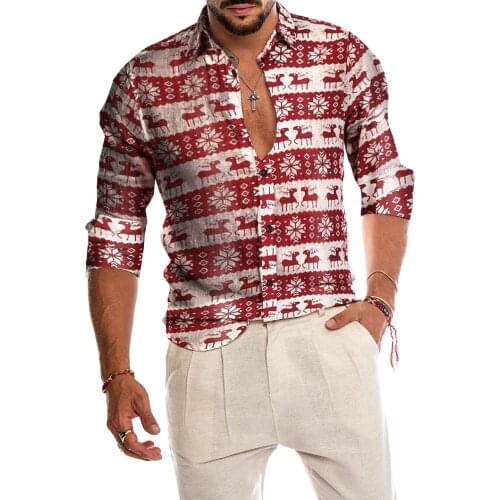 Camisa para hombre 2021, camisa informal para fiesta de camisa de Navidad con botones, camisas con ciervos y copos de nieve y mu