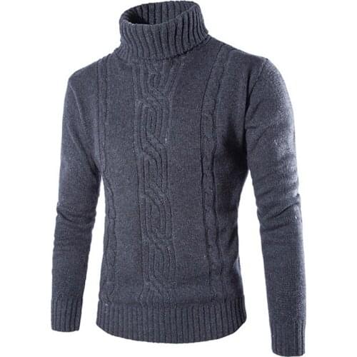 Mens Sweaters Turtleneck Pullover Jumpers Knitting Man Clothes Slim Winter Warm High Lapel Jacquard Hedging British Male Tops