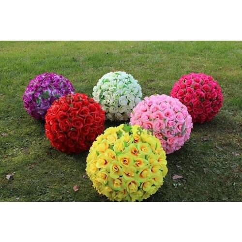2017 New 50cm Large Simulation Silk Flowers Artificial Rose Kissing Ball For Wedding Valentines Day Party Decoration Supplies