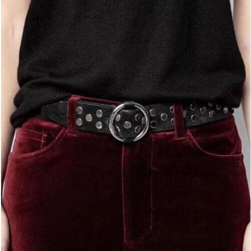 2021 New Hot Drill Rivet Black Cow Leather Belt Lady Studs Fashion Silver Metal Buckle Belt For Women