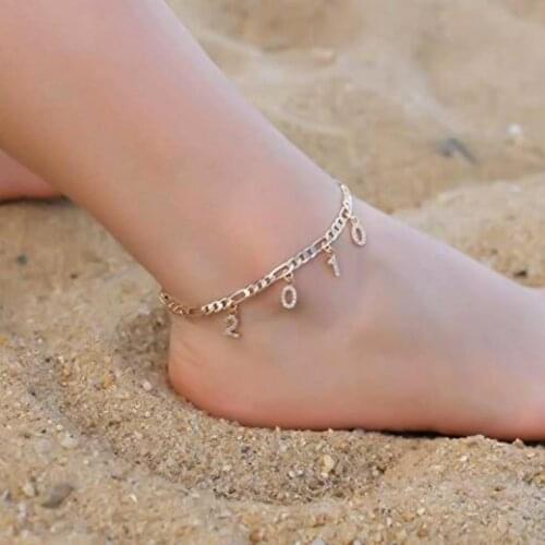 Custom English Number 2006-2014 Birth Year Anklet Chain Simple Fashion Jewelry Pendant Adjustable Bracelet Birthday Gift
