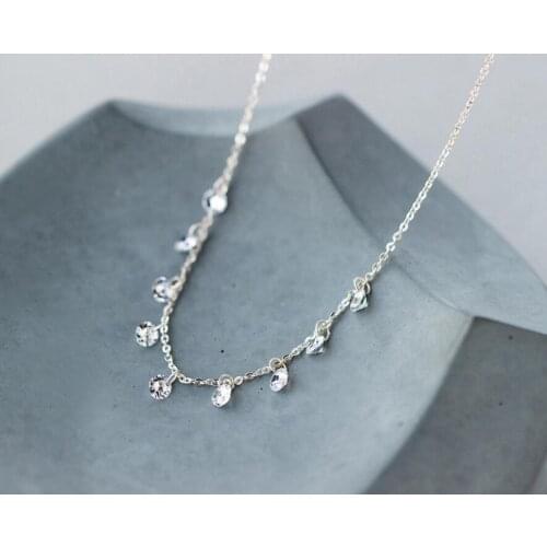 925 Sterling Silver Simple Bling CZ Charm Necklace Women A2382