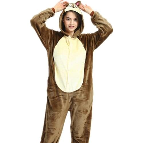 Kigurumi Pajama Squirrel Adult Animal Cartoon Hooded Onesie Women Men Couple 2019 Winter Pajamas Suit Sleepwear Flannel Pijamas