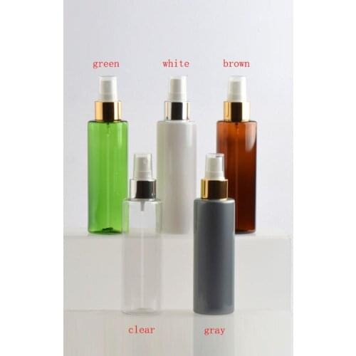 40pcs 150ml Empty Plastic White Bottle With Gold/silver Aluminum collar Mist Spray Perfume Bottles,Cosmetic Packaging Container