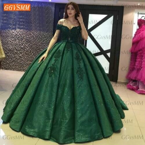 Luxury Dark Green Evening Gowns Long 2021 Lace Up Vestido De Festa Appliqued Beading Ball Gown Women Dresses Formal Abendkleider