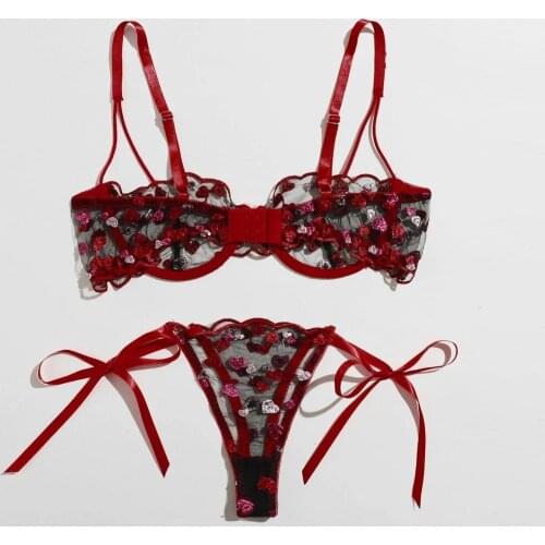 Sexy Bra G-String Thong Love Embroidery Bra Costumes Exotic Underwear Women Lingerie Bandage M-3XL Breathable Porn Clothes